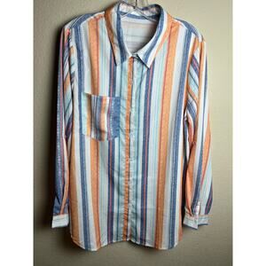 Colorful Striped Button Up Shirt Women's XL Polyester Spandex Blend